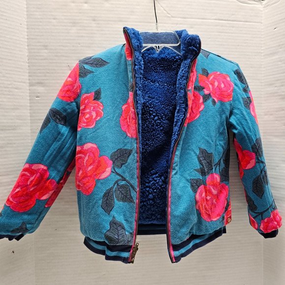 Matilda Jane Blue Plush Reversible Floral Pink Zipper Jacket Sleigh Ride 8